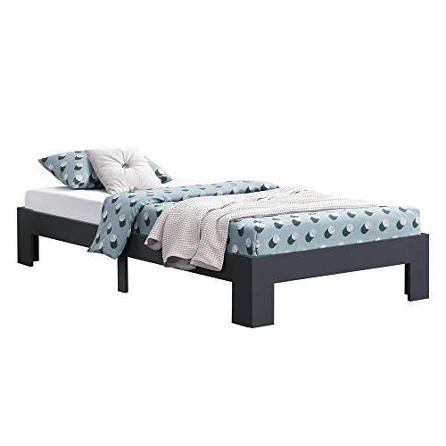 [en.casa] Cama de Pino Raisio 120 x 200 cm Cama Simple Cama Individual con Somier Capacidad de Carga 150 kg Gris Oscuro Lacado Mate