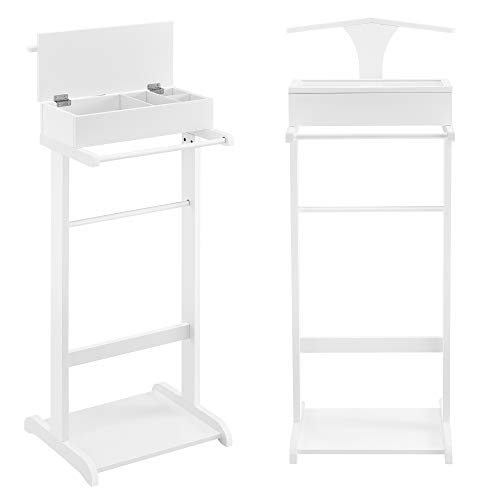 [en.casa] Galán de Noche para Colgar la Ropa 43,5 x 34,5 x 110 cm Perchero Barra con Caja de Almacenamiento MDF-Pino Blanco