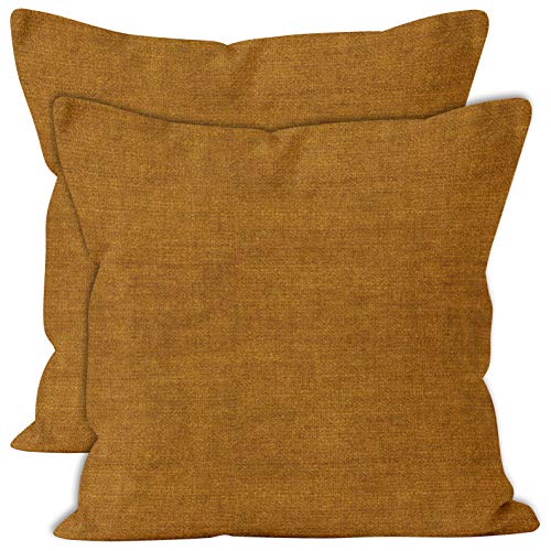 Encasa Homes Almohadas de Chenilla de Juego de 2 Piezas - Mostaza - 40 x 40 cm Color sólido Texturizado, Suave y Liso, Acento Cuadrado Cojín para el sofá, el sofá, la Silla