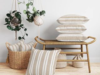 Encasa Homes Fundas de Almohada 2 Piezas (50 x 50 cm) - Franca Beige Rayas - Lona de algodón Suave sin Color Rectangular Funda de cojín Decorativo Colorido para la decoración del hogar