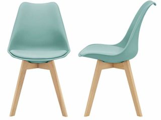 [en.casa] Juego de sillas de Comedor 81 x 49 x 57 cm Silla tapizada en Cuero sintético Patas de Madera de Haya Sillas de Cocina Set de 2 sillas Color Verde Menta