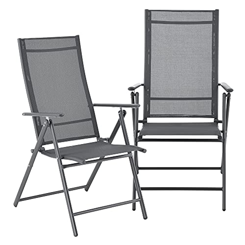 [en.casa] Set de 2 Sillas de Jardín Exterior Kalamata 105 x 57 x 68 cm Asiento para Terraza Balcón Patio Reposabrazos y Respaldo Ajustable Plegables Patas de Acero Gris Oscuro