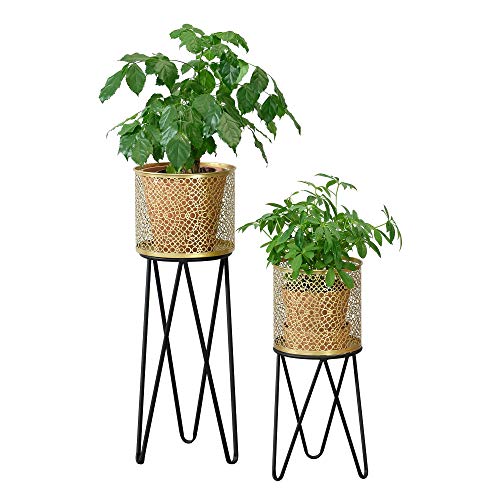 [en.casa] Soporte para Plantas de Metal 2 Piezas 45 x 21 x 21 cm y 65 x 24 x 24 cm Estantería para macetas Bastidor para macetas Patas Horquilla Hairpinlegs Negro y Color Dorado