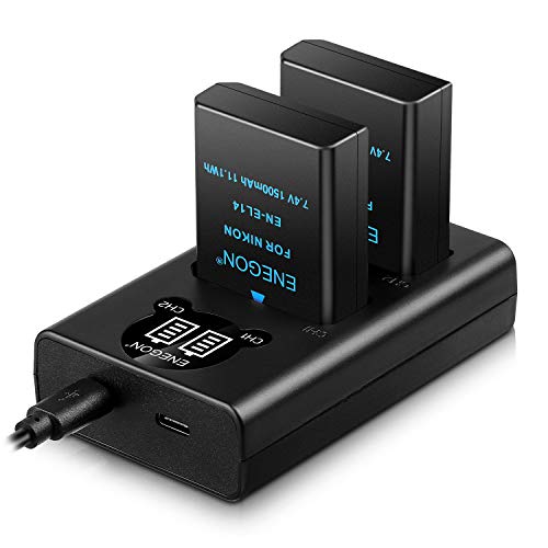 ENEGON EN-EL14 Batería de repuesto paquete de 2 y Smart LED Cargador dual USB para Nikon EN-EL14/EL14a D5600 D5100 D5200 D5300 D5500 D3100 D3200 D3300 D3400 D3500 Coolpix P7000 P7100 P7200 P7700 P7800