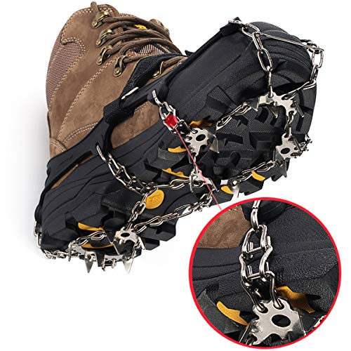 EnergeticSky 19 Dientes de Acero Inoxidable de Crampones Antideslizante Raquetas de Nieve,al Aire Libre de Esqui de Senderismo en Tipos Variedad de Terreno - by (L, Negro)