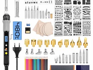 ENJOHOS 86Pcs Pyrography Soldador Kit, Pyrography 60W 220V Temperatura ajustable 180-480 ° C para grabado, tallado de cuero, madera, corcho, plantilla, soldadura,mantenimiento electrónico