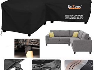 Enzeno Funda protectora para muebles de jardín en forma de L, impermeable y resistente al viento, para muebles de jardín, sofá esquinero, muebles de salón rectangulares (215 x 215 x 87 cm)