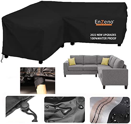 Enzeno Funda protectora para muebles de jardín en forma de L, impermeable y resistente al viento, para muebles de jardín, sofá esquinero, muebles de salón rectangulares (215 x 215 x 87 cm)