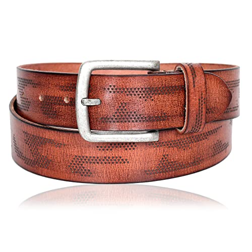 Eono by Amazon - Cinturón de piel auténtica para vaqueros en caja de regalo, unisex, 130 cm de largo x4 cm de ancho, Tan (130CM (waistline:28"-43"), Brown)