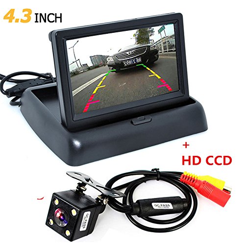 ePathChina 1 Unidades plegable de alta resolución 4.3 "TFT LCD mini monitor de coche con visión trasera cámara de respaldo para vehículo sistema de estacionamiento de marcha atrás