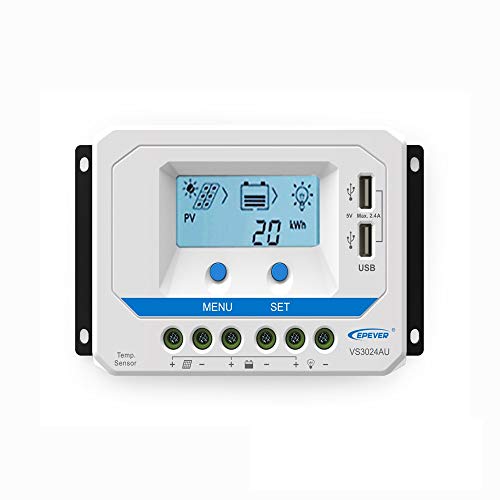 EPEVER PWM VS3024AU 30A Controlador de carga 12/24V funcionamiento automático con conector USB Dispaly LCD