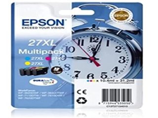 Epson 27XL C13T27154010 - Pack de 3 cartuchos de tinta, cyan, amarillo y magenta, paquete estándar válido para los modelos WF-7720DTWF, WF-7610DWF y otros, Ya disponible en Amazon Dash Replenishment
