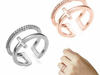EQLEF 2 Diamantes Artificiales de la Cruz Doble de PCS abren los Anillos para la Muchacha o Las Mujeres