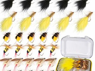 Ertisa Moscas para Pesca con Mosca, 30 Piezas Juego De Seuelos De Pesca con Mosca Aparejo con Caja Estuche Insecto Mariposa Cebos Artificiales De Pesca para Trucha Bajo con Ganchos De Acero