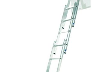 Escalera compacta de 3 secciones, de Abru, 37000, de aluminio, para desván, peldaños cómodos incluidos150 kg capacidad de carga, certificado de seguridad EN14975.