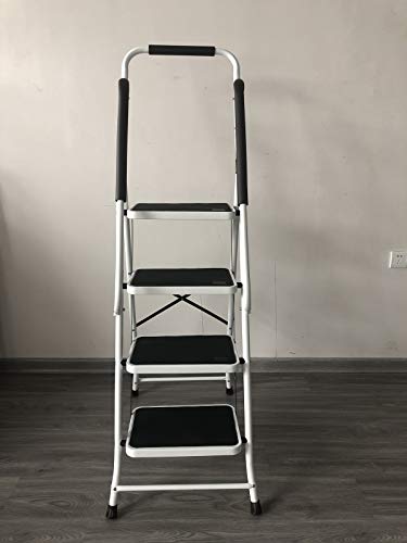 Escalera portátil de 4 peldaños con mango de seguridad, pedal ancho, robusta, antideslizante, plegable de acero para interiores y exteriores (2 – 5 días de entrega)