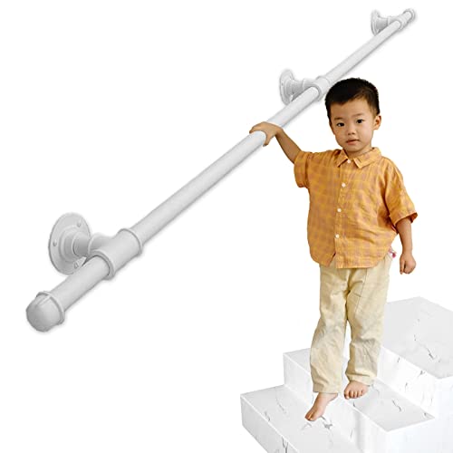 Escaleras Barandilla para escaleras interiores y exteriores, 1m 2m 3m 4m 5m 6m Barra soporte para barandilla de escalera para ancianos Pasamanos hierro forjado antideslizantes de seguridad blanca