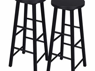 eSituro 2X Taburetes de Bar Sillas Altas, Asiento de MDF Juego de 2 Taburete Alto Patas de Metal Sillas Comedor Negro