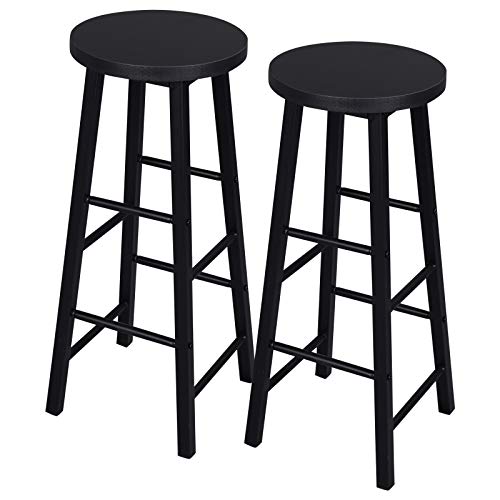 eSituro 2X Taburetes de Bar Sillas Altas, Asiento de MDF Juego de 2 Taburete Alto Patas de Metal Sillas Comedor Negro