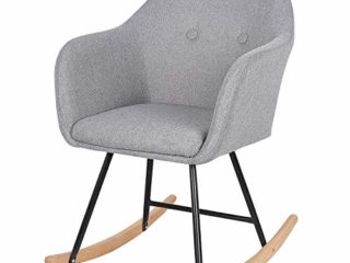 eSituro Sillón Balancín Mecedora Lactancia Sillas Mecedora Silla Balancin Sillón de Relax Moderna Relax Asiento Tapizado Lino Gris Claro