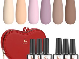 Esmaltes Semipermanentes 6 colores, TipsLuna Kit Pintauñas Semipermentes 8.5ml con el paquete de la bolsa de mano en forma de corazón, Permanente para Uñas UV LED para Año Nuevo - Batido de vainilla