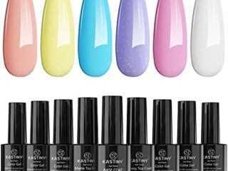 Esmaltes Semipermanentes, Kastiny 9 Caramelos De Colores Claros Pintauñas Gel Permanente UV, Esmaltes Permanentes para Uñas con Base, Capa Superior Brillante y Mate, DIY Nail Art Requiere Secado