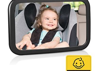 Espejo Retrovisor para Coche de Bebé, Espejo para Monitor de Bebé 360° Giratorio e Inclinable, Espejo de Coche para Asiento Trasero 100% Inastillable, Correas Elásticas Ajustables y Fácil Instalación