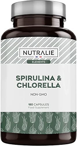 Espirulina & Chlorella 1800mg - Potente Efecto Saciante y Detox - Máxima Energía y Fuerza, Reduce Cansancio y Fatiga - Spirulina Pura 100% Vegana | 180 Cápsulas Nutralie