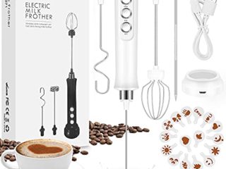 Espumador de Leche Eléctrico USB Recargable Batidor de Mano con Revoluciones Doble para Café Latte Cappuccino Blanco (blanco)
