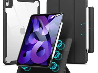 ESR Funda Híbrida Compatible iPad Air 4ªgen (2020), Tapa Magnética Desmontable, Soporte Bidireccional Ajustable, Trasera Transparente,Soporte Pencil 2, Cubierta Inteligente, Serie Rebound 360, Negro