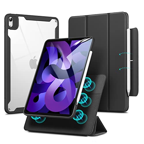 ESR Funda Híbrida Compatible iPad Air 4ªgen (2020), Tapa Magnética Desmontable, Soporte Bidireccional Ajustable, Trasera Transparente,Soporte Pencil 2, Cubierta Inteligente, Serie Rebound 360, Negro