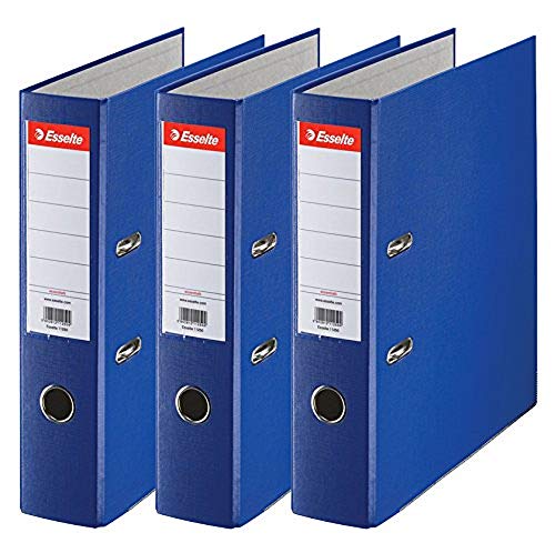 Esselte 624291 - Archivador con anillas (Capacidad 550 hojas, 3 unidades), azul, 75 mm