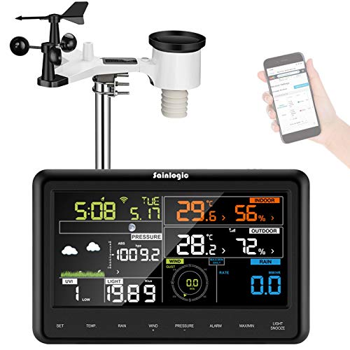Estación meteorológica WLAN Sainlogic Professional con sensor de energía solar para exteriores, colector de lluvia, pronóstico del tiempo, indicador de viento, pantalla a color, Wunderground