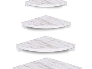 Estantería esquinera de madera para colgar en esquina, 4 niveles, redondeada, rústica, de madera de paulownia, para salón, dormitorio, baño, cocina, oficina, color blanco
