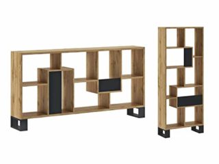 Estantería, Librería de diseño para Salón, Comedor, Modelo Raw, Color Estructura Roble Oscuro, Medidas: 68,5 cm (Ancho) x 168 (Alto) cm x 25 cm (Fondo)