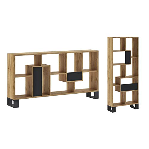 Estantería, Librería de diseño para Salón, Comedor, Modelo Raw, Color Estructura Roble Oscuro, Medidas: 68,5 cm (Ancho) x 168 (Alto) cm x 25 cm (Fondo)