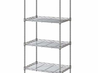Estantería Metálica de Almacenamiento y Organización, Cromada 4 Baldas Ajustable con Alturas Ajustables y 4 Ganchos Laterales 45 x 30 x 90 cm