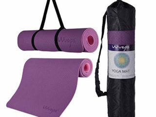 esterilla deporte, esterilla yoga Wueps, incluye correa de hombro y bolsa de transporte, ideal para realizar deporte en casa, yoga mat, esterilla yoga antideslizante, (Color Morado y Rosa)