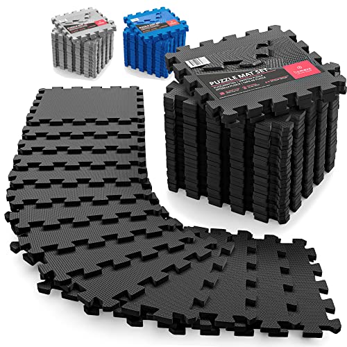 Esterilla Puzzle para Suelos de Gimnasio y Fitness | Set de Protección de Goma Espuma, Alfombrilla Protectora Expandible de 18 Losas + Bordes | Colchonetas para Máquinas de Deporte, Fácil de Limpia