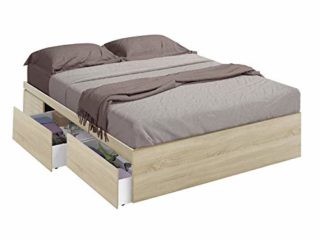 Estructura Cama con 4 Cajones, Cama Doble, Modelo Kendra, Acabado en Color Roble Canadian, Medidas: 156 cm (Ancho) x 196 cm (Fondo) x 37 cm (Alto)