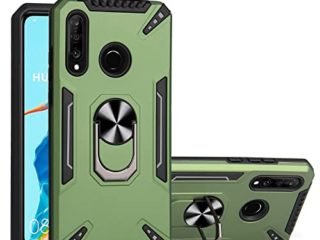Estuche Rígido para Huawei P30 lite Cover Stand Armor Estuche Delgado Prueba Golpes Resistente Caídas Funda Trasero Metal TPU y PC Hecho Ultra Funda Protector Moda para Huawei P30 lite-Verde Oscuro