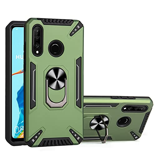 Estuche Rígido para Huawei P30 lite Cover Stand Armor Estuche Delgado Prueba Golpes Resistente Caídas Funda Trasero Metal TPU y PC Hecho Ultra Funda Protector Moda para Huawei P30 lite-Verde Oscuro