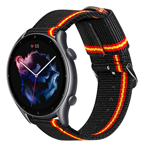 Estuyoya - Pulsera de Nailon Compatible con Xiaomi Amazfit GTR 3/Stratos 3/2/2S/GTR/Pace/ 22mm Colores Bandera de España Deportiva Casual Elegante - Lineblack