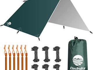 Etechydra Tienda de Campaña Tarp, 3 x 3 m Toldo de Refugio Impermeable Lona de Duradero Portatil para Hamaca Playa Tienda Hamaca Acampada Refugio Al Aire Libre (Verde Oscuro)
