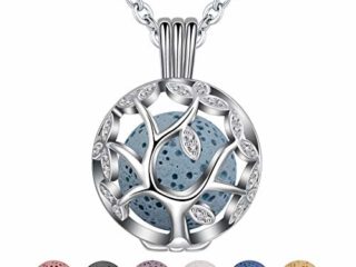 EUDORA Harmony Ball Collar Difusor Aromaterapia para Mujer Difusor de Aroma Colgante Arbol de la Vida, Piedra Volcánica para Aromaterapia Joyeria Perfume Jaula Bola de Lava 7pcs (Arbol de la Vida-CZ)