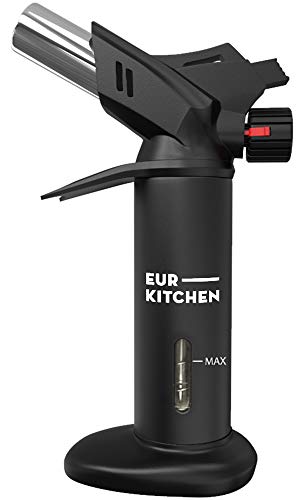 EurKitchen Soplete de Cocina con Indicador, Cerradura de Seguridad, Llama Ajustable y Protector – Soplete Gas Butano Recargable – Mechero Soplete para Cocina Manualidades - Gas Butano No Incluido