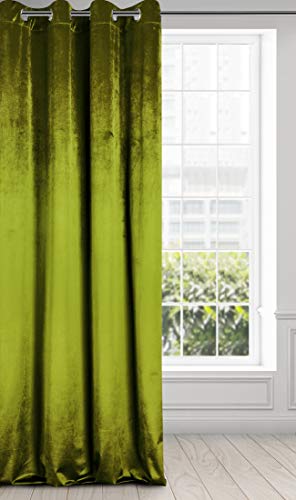 Eurofirany Cortina Aterciopelada de Terciopelo – 8 Ojales, Suave, Moderno, Dormitorio, salón, Elegante, 1 Pieza, Verde Antiguo, 140 x 250 cm