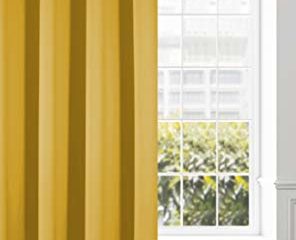 Eurofirany Logan Blackout - Cortina Opaca de satén Opaca con Ojales, Elegante, Lisa, Lisa, Lisa, para salón, Dormitorio, salón, 135 x 250 cm, Color Amarillo Mostaza, 1 Unidad