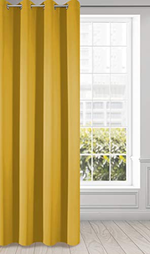 Eurofirany Logan Blackout - Cortina Opaca de satén Opaca con Ojales, Elegante, Lisa, Lisa, Lisa, para salón, Dormitorio, salón, 135 x 250 cm, Color Amarillo Mostaza, 1 Unidad