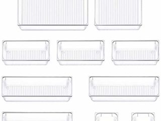 Evance 10 Cajas Organizador de Cajón Plástico, Organizadores Transparentes para Cajones, Bandejas de Maquillaje Papelería Cubiertos para Baño Cocina Oficina Escritorio (Tranparente)